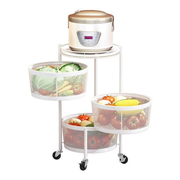 

سلة تنظيم حديد 3 دور دائرية اللون ابيض أرفف تخزين سلة خضروات للأطعمة الدوارة - حامل فواكه - رف منظم للأرفف - حامل للوجبات الخفيفة, 9794