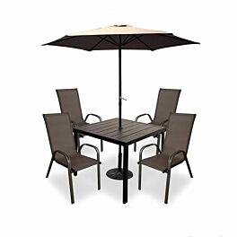 طاولة طعام خارجية مع مظلة جاردن فيو - بني