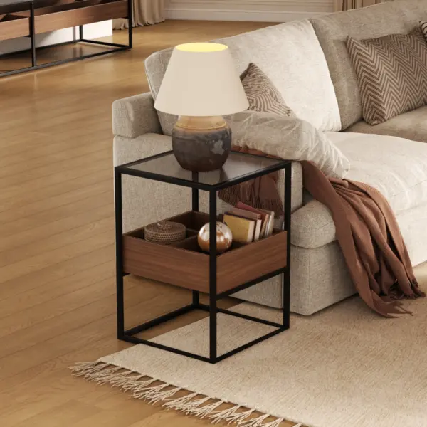 طاولة جانبية سوسال - بني وأسود