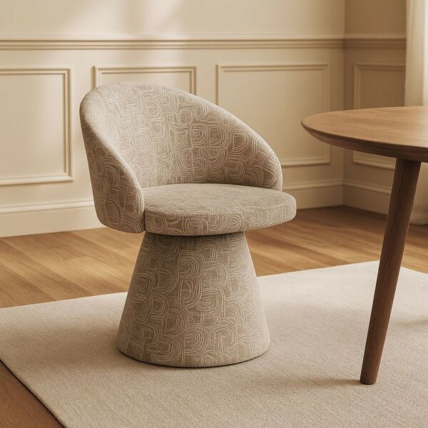 كرسي طعام دوار ايليت - بيج وابيض