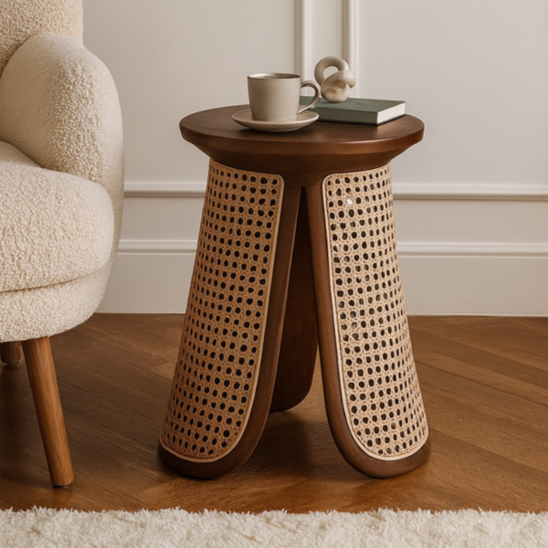 Natural Rattan Side Table - Brown and Beige