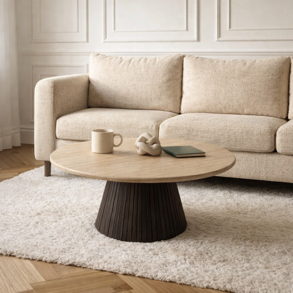 طاولة قهوة مستديرة فيكتوريا - بيج وبني