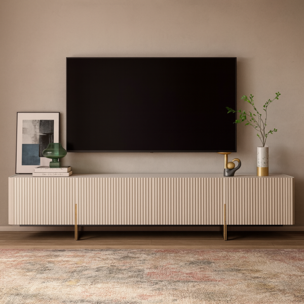 طاولة تلفزيون مارجلاس - أبيض وذهبي