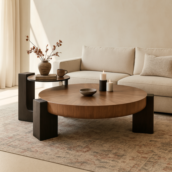 طاولة قهوة مع طاولة جانبية مارغو - بني واسود