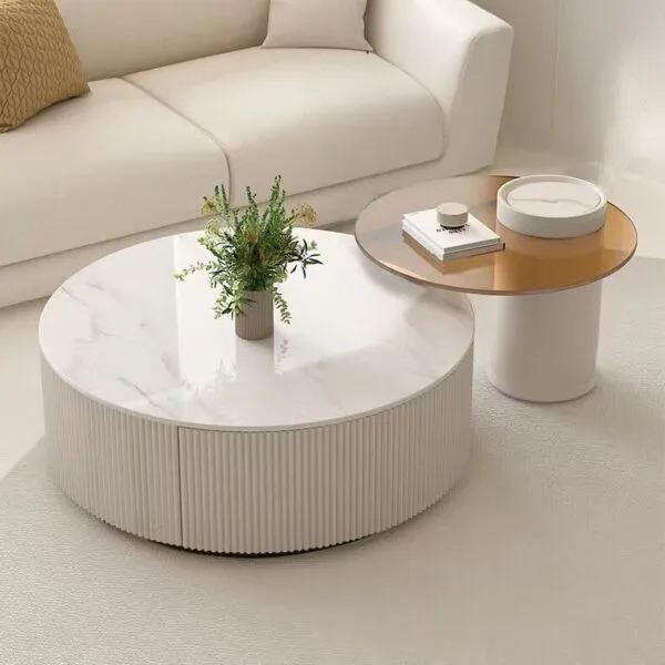 طاولة قهوة دينتي قطعتين - أبيض كريمي