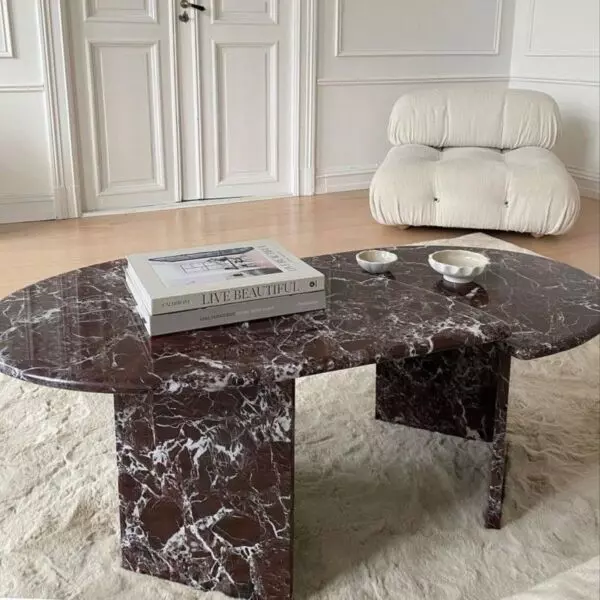 طاولة قهوة رخام طبيعي ليمان - برغندي
