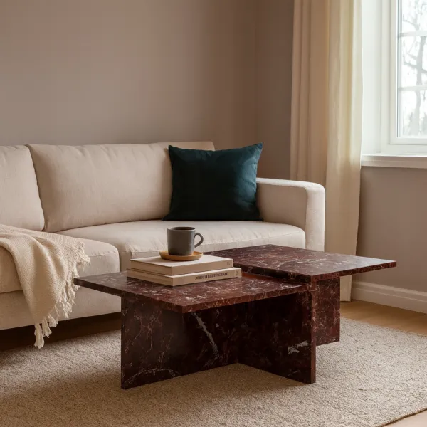 طاولة قهوة رخام طبيعي مانديلا - برغندي
