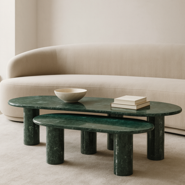 Nested Coffee Table with Two Pieces of Green Marble