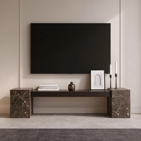 طاولة تلفزيون خشب الجوز و اطراف رخام طبيعي