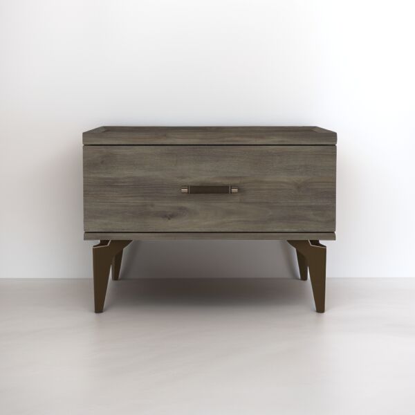 طاولة سرير جانبية ايفا خشبية و أرجل ستيل - رمادي وبني 