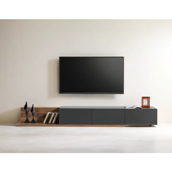 طاولة تلفزيون إنسيتي - بني خشبي ورمادي