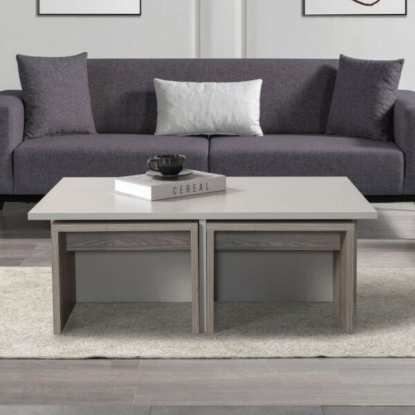 طاولة قهوة تشيست إلم كوف مع 4 طاولات جانبية - بيج فاتح