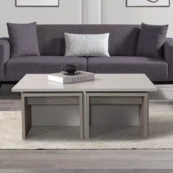 طاولة قهوة تشيست إلم كوف مع 4 طاولات جانبية - بيج فاتح