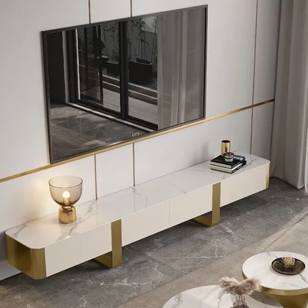  طاولة تلفزيون مودرن كليرتل بمساحات تخزين - أبيض وكريمي