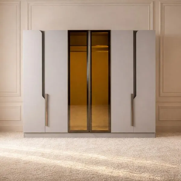 دولاب ملابس بريانكا مقاوم للكسر - 6 ابواب - بيج وبني