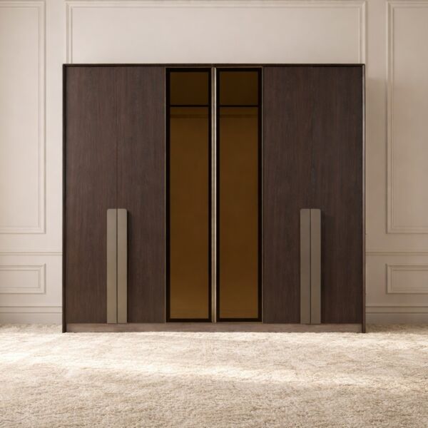 دولاب ملابس غير قابل للكسر روما 6 أبواب - بني غامق وبيج
