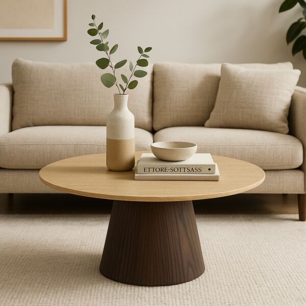 Victoria Round Coffee Table - Beige and Brown