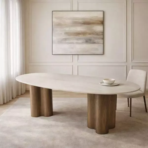 طاولة طعام من مجموعة لورا - 8 اشخاص - بيج فاتح وبني