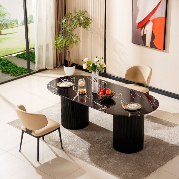 طاولة طعام 8 اشخاص ارجون 210 سم - ابيض واسود