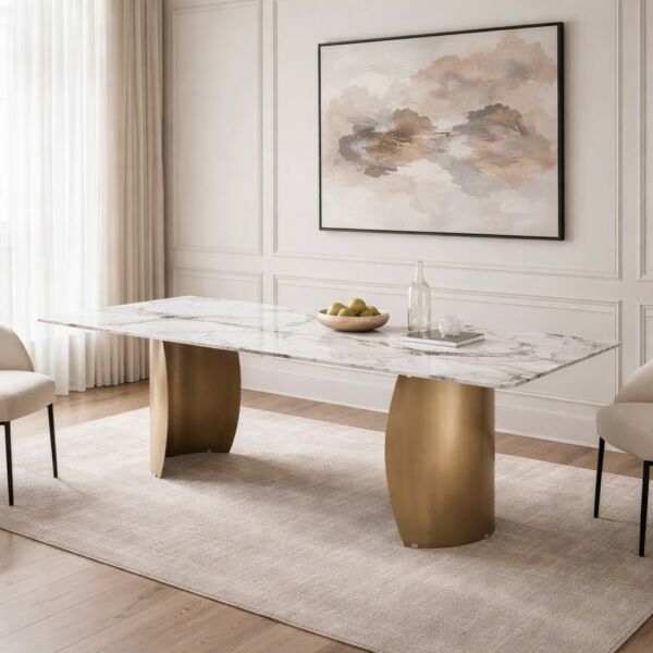 طاولة طعام من مجموعة مونتي - 8 اشخاص - ذهبي وابيض