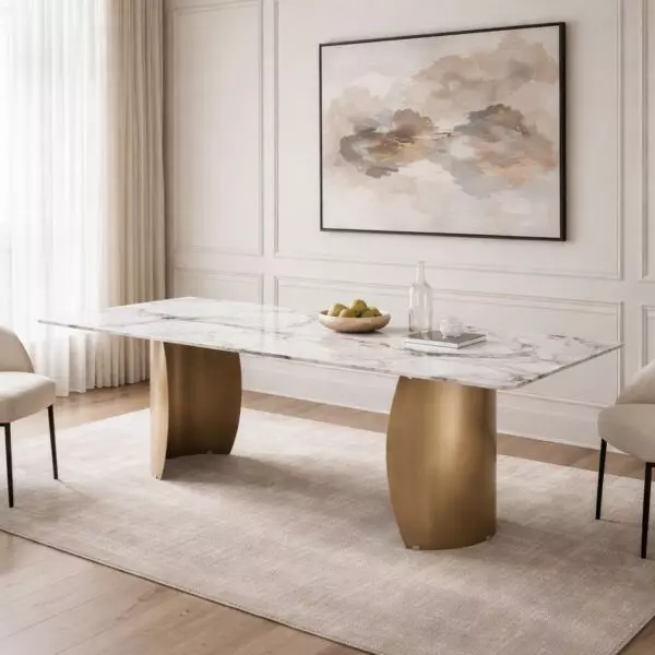 طاولة طعام من مجموعة مونتي - 8 اشخاص - ذهبي وابيض