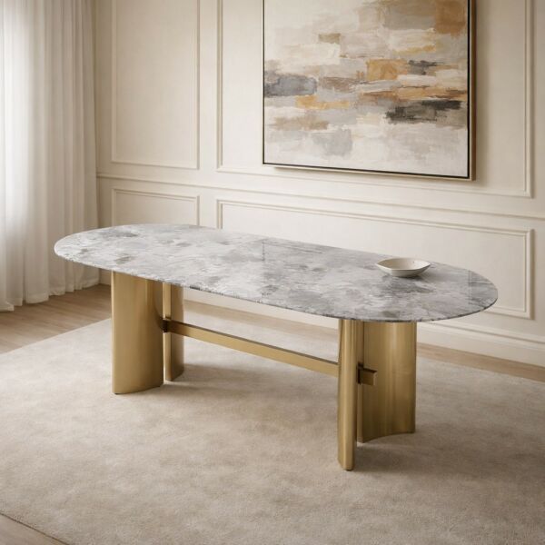 طاولة طعام من مجموعة تورينو - 8 اشخاص - ذهبي ورمادي