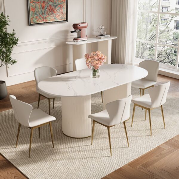 Julian Modern Dining Table 6 Persons - White Marble and Golden colors