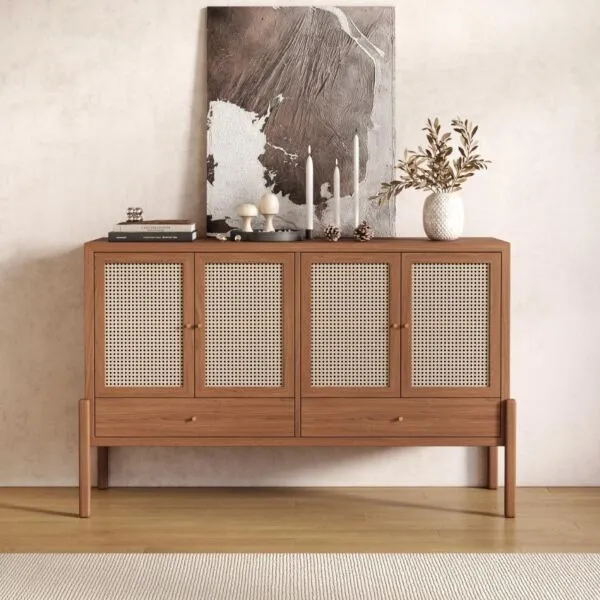 طاولة بوفيه راتان طبيعي من ويلو - بني وبيج