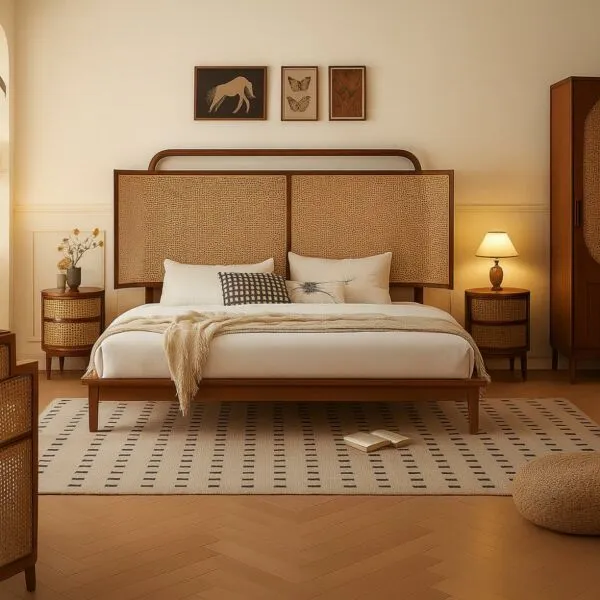 سرير كينغ راتان طبيعي 180×200 سم من ويلو - بني وبيج