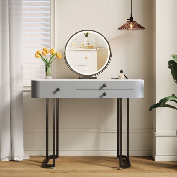 تسريحة مع مرآة مستديرة روفيل 100 سم - رمادي فاتح واسود