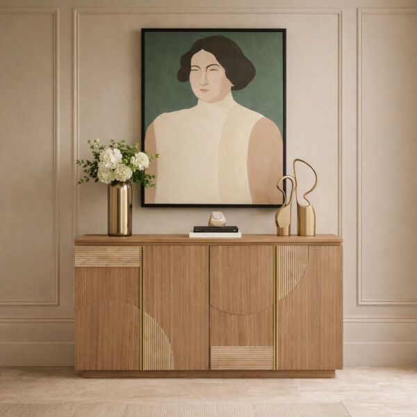 بوفيه خشب طبيعي فانتوم - بني فاتح وبيج