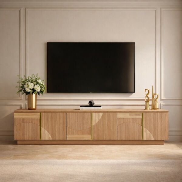 طاولة تلفزيون خشب طبيعي فانتوم - بني فاتح وبيج