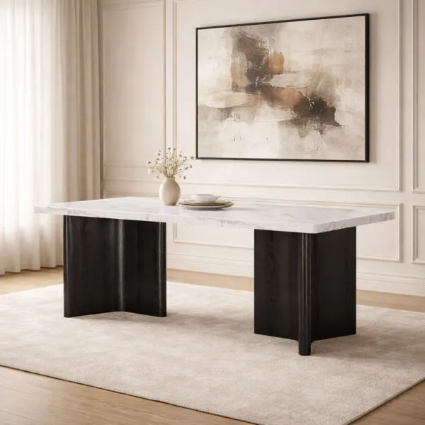 طاولة طعام 8 اشخاص - من مجموعة رافيل - اسود وابيض