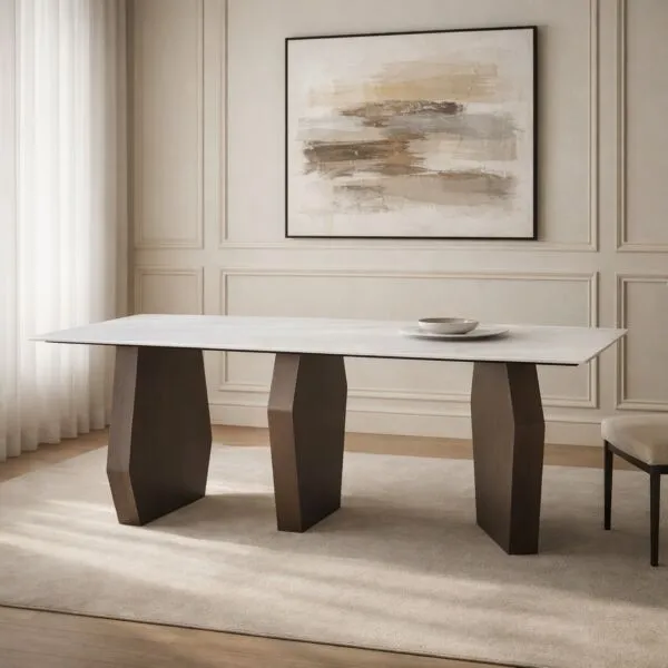 طاولة طعام 8 اشخاص - من مجموعة روفا - بني وابيض