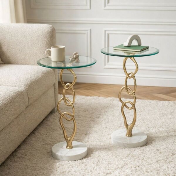 طقم طاولات جانبية شوتا - قاعدة رخام طبيعي - ذهبي وابيض