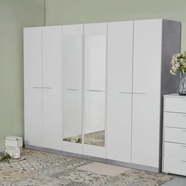 خزانة ملابس 6 أبواب بمرآة - باتارا