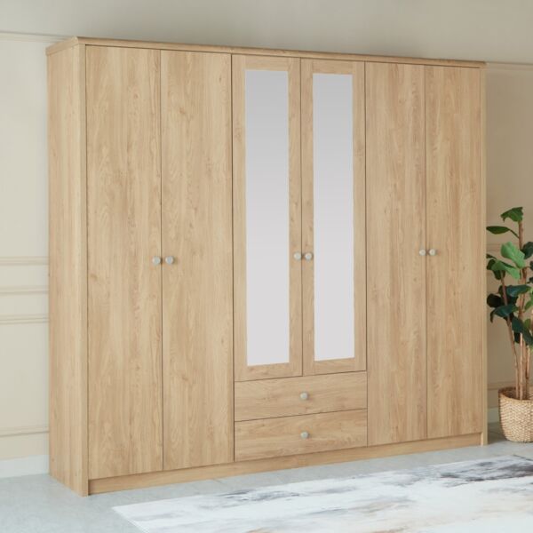 6-Door Wardrobe With Mirror And 2 Drawers - Nordica