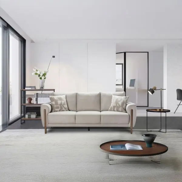 كنبة قماش 3 مقاعد مع وسادتين من باسو