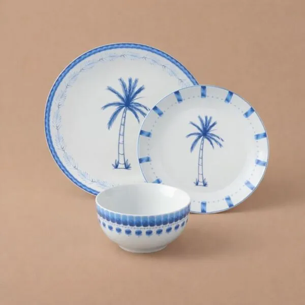 طقم صحون عشاء من مجموعة تيبا 12 قطعة - أبيض وازرق