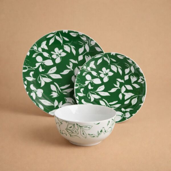 طقم صحون عشاء من مجموعة بلوم 12 قطعة - ابيض واخضر