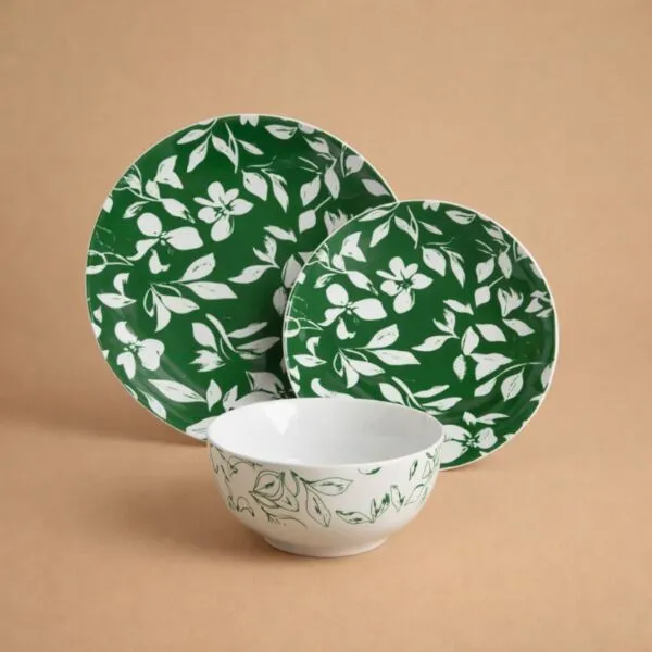 طقم صحون عشاء من مجموعة بلوم 12 قطعة - ابيض واخضر