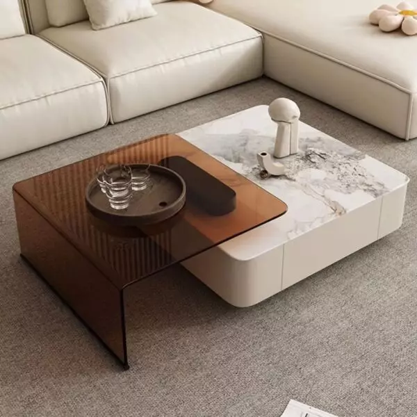 طاولة قهوة مودرن - ابيض وبني