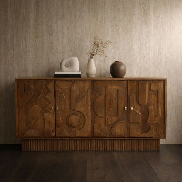 طاولة بوفيه خشب طبيعي سوبايا - 4 ابواب - بني