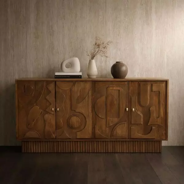 طاولة بوفيه خشب طبيعي سوبايا - 4 ابواب - بني