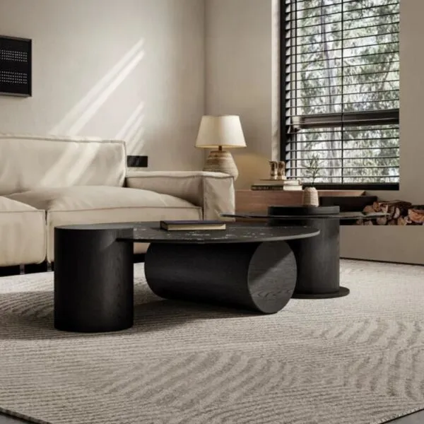 طاولة قهوة رخام صناعي من قطعتين سيليزيا - اسود