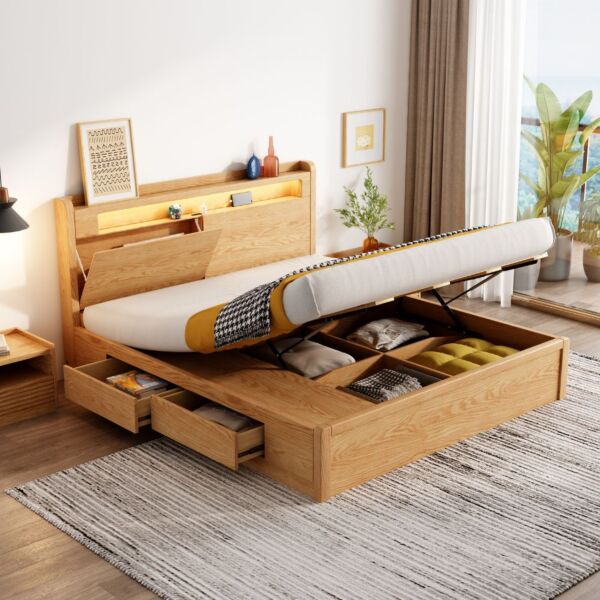 سرير كينج خشبي 180×200 سم - بيج