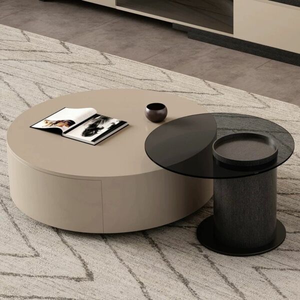 طاولة قهوة مودرن بريانكا 80x60 سم - بيج واسود