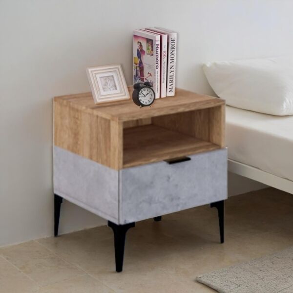 كومودينو درج ورف رينو - خشبي ورمادي