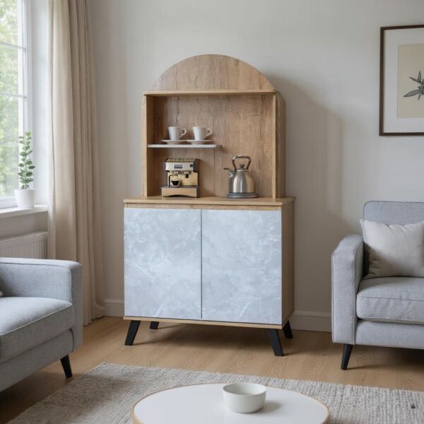 ركن قهوة خشب ماليزي سيفتاب - خشبي ورمادي