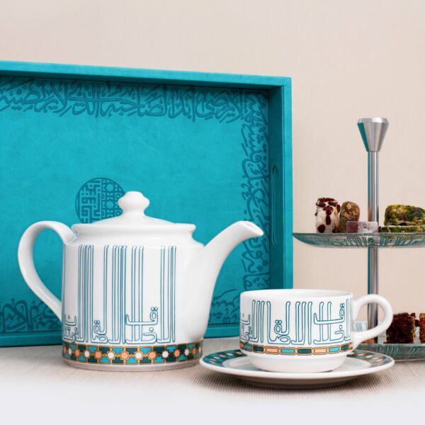 طقم أكواب شاي ل6 أشخاص أصالة أزرق مذهب